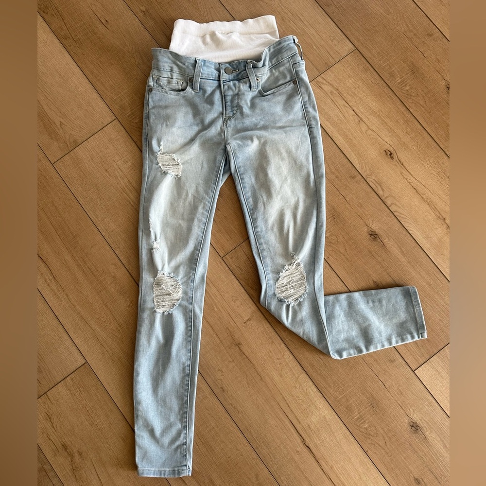 BLANQI Blue Skinny PostPartum Jeans Distressed Denim Size 2